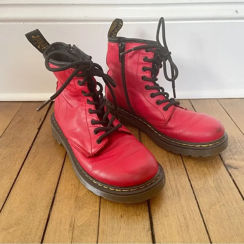 Dr Martens 1460 J Red Soft Leather Combat Boots US 2